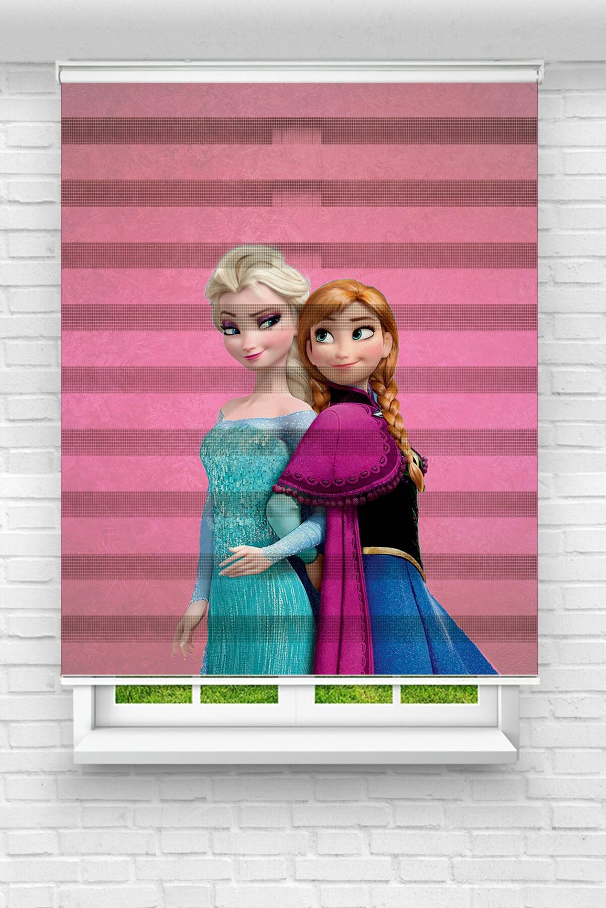 Çocuk Odası - Elsa Ve Anna Baskılı Zebra Perde01