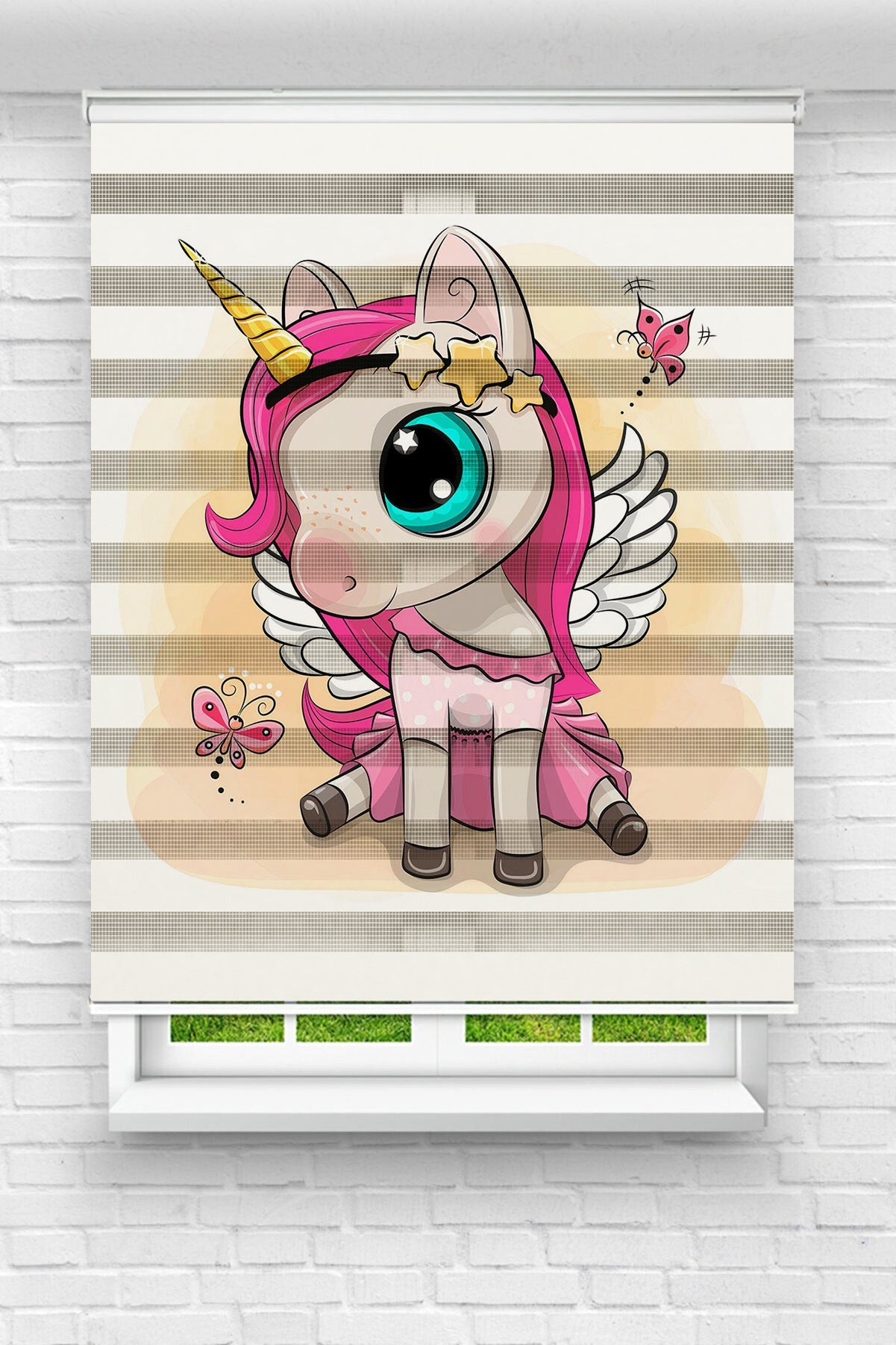 Çocuk Odası - Sevimli Unicorn Baskılı Zebra Perde01