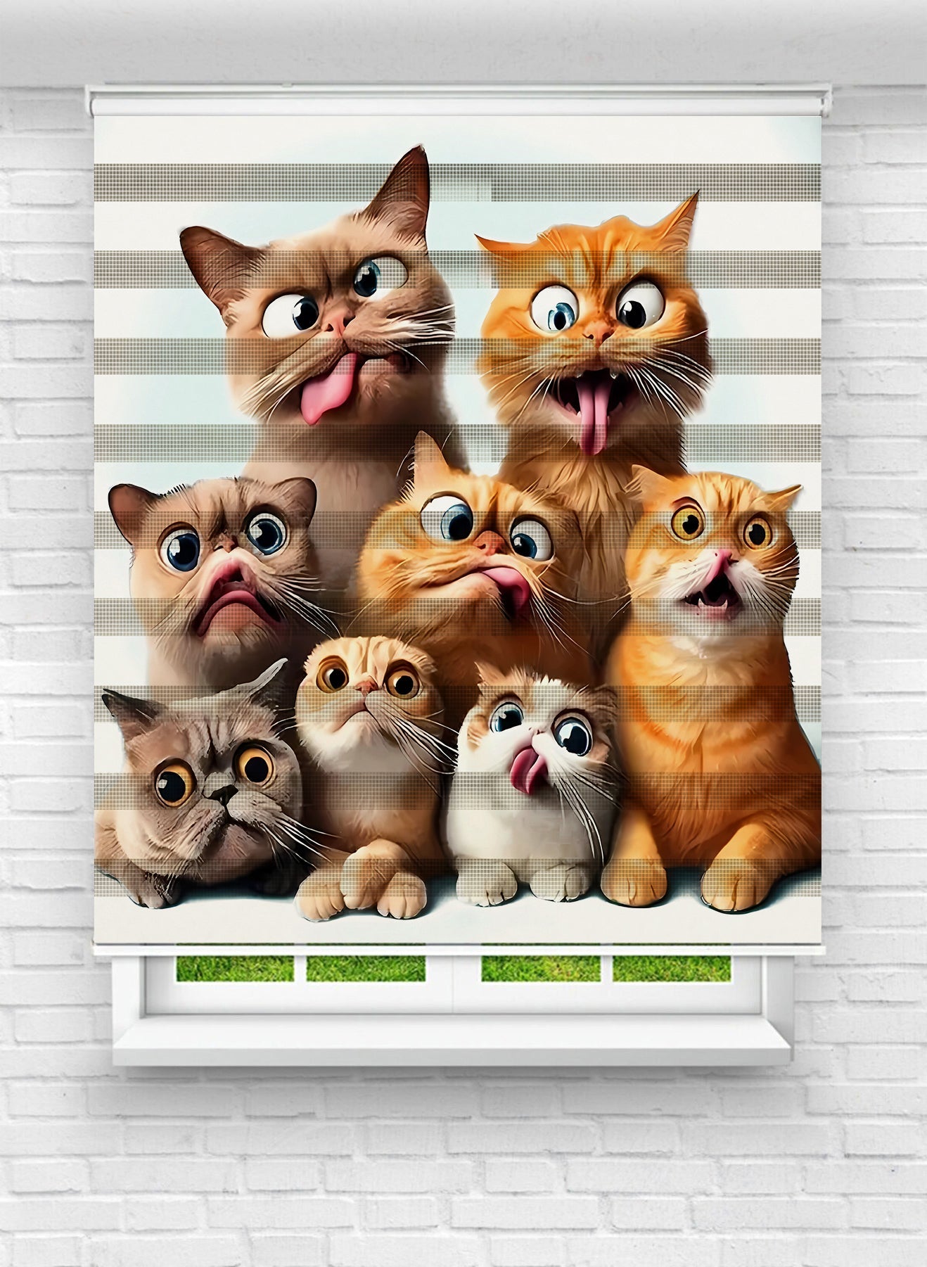 Erkek ve Kız Çocuk Odası İçin Desenli Baskılı Sevimli Kedi Zebra Stor Perde