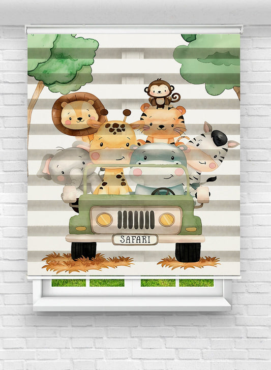 Erkek ve Kız Çocuk Odası İçin Desenli Baskılı Safari Hayvanları Zebra Stor Perde