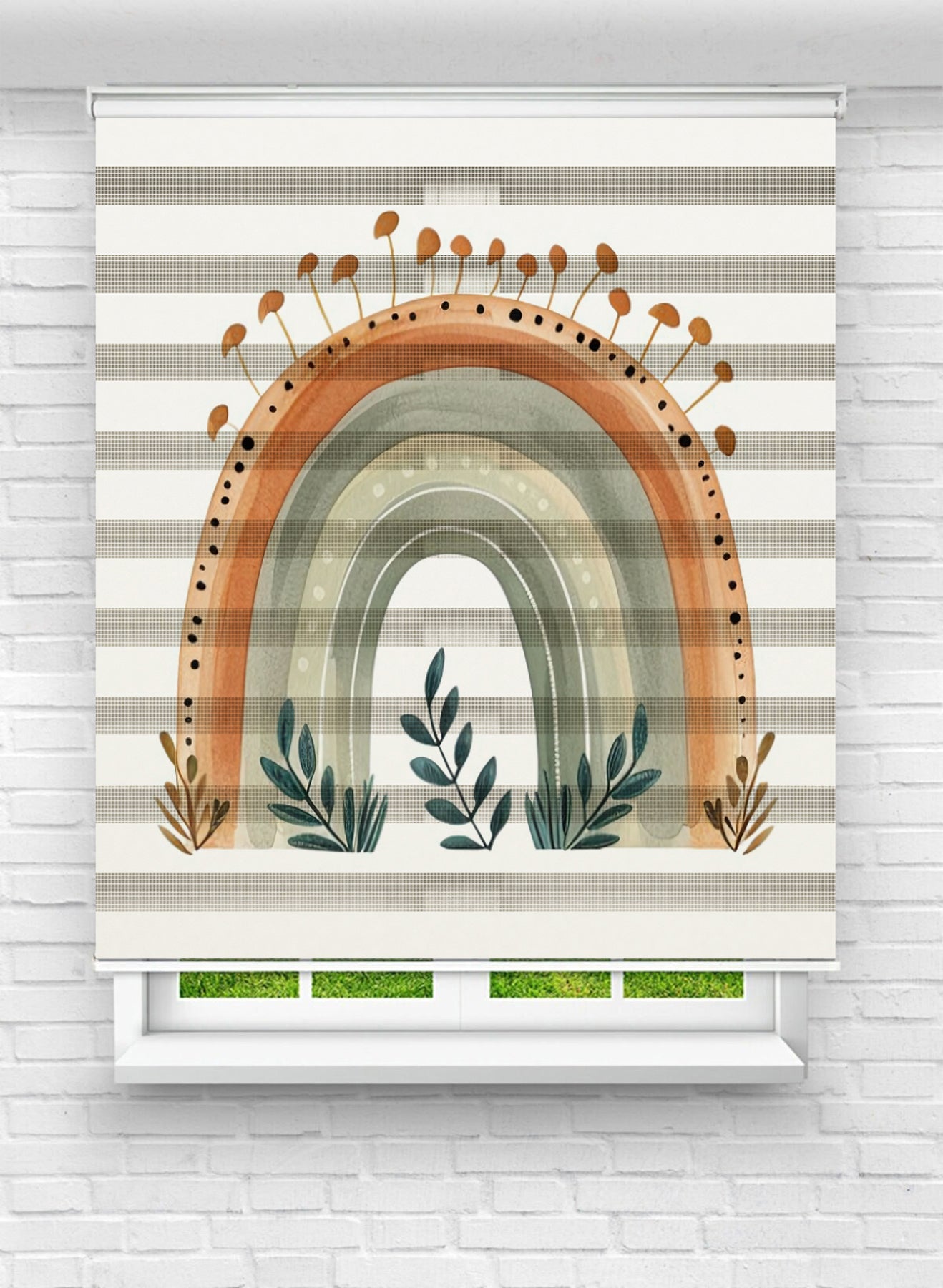 Erkek ve Kız Çocuk Odası İçin Desenli Baskılı Doğal Tonlarda Gökkuşağı Zebra Stor Perde
