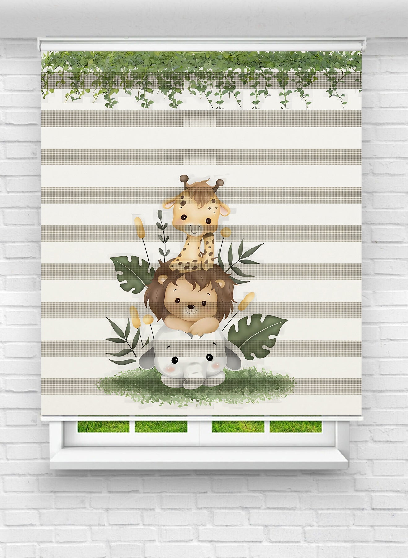 Erkek ve Kız Çocuk Odası İçin Desenli Baskılı Safari Hayvanları ve Doğa Zebra Stor Perde